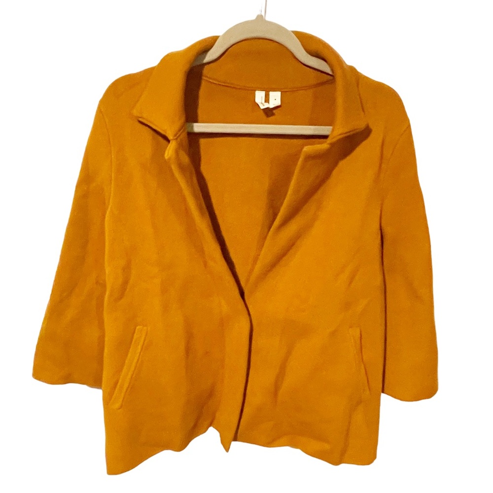 Anthropologie Moth Medium Mustard One Button Half Sleeve‎ Jacket Blazer Coat